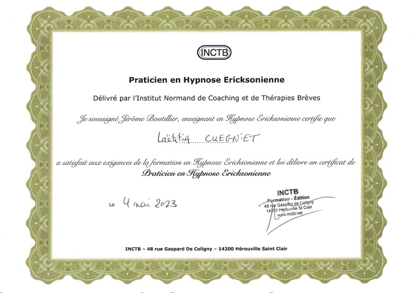 Certification praticien en Hypnose Éricksonienne