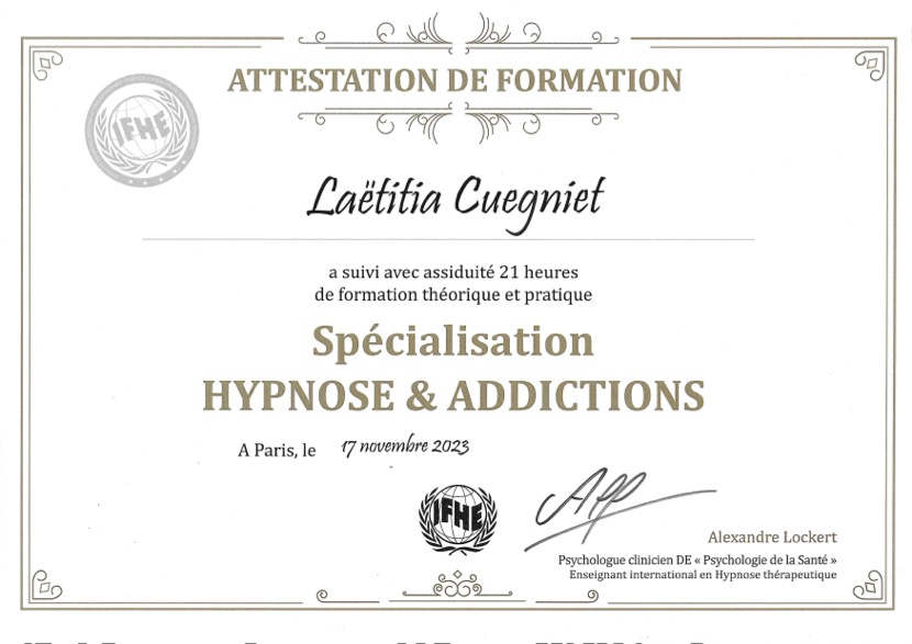 Spécialisation Hypnose et addictions