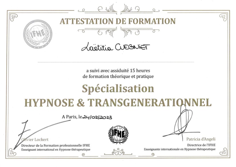 Certification hypnose et transgénérationnel